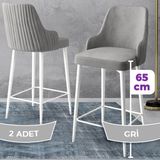 Canisa Concept Tera Serisi, Mutfak Bar Sandalyesi, Babyface Kumaş, Beyaz Metal Ayak, 2 Adet Sandalye - Gri - Ayaklar Beyaz