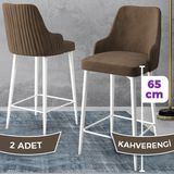 Canisa Concept Tera Serisi, Mutfak Bar Sandalyesi, Babyface Kumaş, Beyaz Metal Ayak, 2 Adet Sandalye - Kahverengi - Ayaklar Beyaz