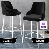 Canisa Concept Tera Serisi, Mutfak Bar Sandalyesi, Babyface Kumaş, Beyaz Metal Ayak, 2 Adet Sandalye - Siyah - Ayaklar Beyaz
