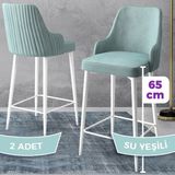 Canisa Concept Tera Serisi, Mutfak Bar Sandalyesi, Babyface Kumaş, Beyaz Metal Ayak, 2 Adet Sandalye - Su Yeşili - Ayaklar Beyaz