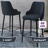 Canisa Concept Tera Serisi, Mutfak Bar Sandalyesi, Babyface Kumaş, Siyah Metal Ayak 2 Adet Sandalye - Antrasit - Ayaklar Siyah