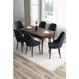 Canisa Concept Tia Serisi 80X132 Açılabilir Mdf Barok Ahşap Desen Gold Detay Mutfak Masası Ve 6 Antrasit Sandalye