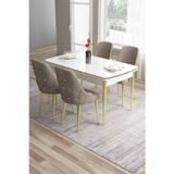 Canisa Concept Tia Serisi 80X132 Açılabilir Mdf Beyaz Gold Detay Yemek Odası Takımı Ve 4 Cappucino Sandalye