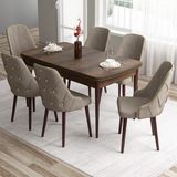 Canisa Concept Tia Serisi Barok Ahşap Desen 80 x 132 cm Açılabilir Mdf Yemek Odası Takımı 6 Sandalye Gold Detay - 80x132 - Cappucino