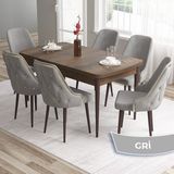 Canisa Concept Tia Serisi Barok Ahşap Desen 80 x 132 cm Açılabilir Mdf Yemek Odası Takımı 6 Sandalye Gold Detay - 80x132 - Gri