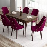 Canisa Concept Tia Serisi Barok Ahşap Desen 80 x 132 cm Açılabilir Mdf Yemek Odası Takımı 6 Sandalye Gold Detay - 80x132 - Mürdüm