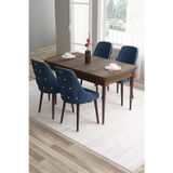 Canisa Concept Tia Serisi, Barok Ahşap Desen 80X132 Açılabilir Mdf Mutfak Masası 4 Lacivert Sandalye Gold Detay