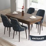 Canisa Concept Tia Serisi, Barok Ahşap Desen 80X132 Açılabilir Mdf Mutfak Masası Takımı 4 Sandalye Gold Detay - Antrasit