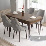 Canisa Concept Tia Serisi, Barok Ahşap Desen 80X132 Açılabilir Mdf Mutfak Masası Takımı 4 Sandalye Gold Detay - Gri