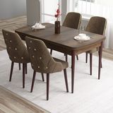 Canisa Concept Tia Serisi, Barok Ahşap Desen 80X132 Açılabilir Mdf Mutfak Masası Takımı 4 Sandalye Gold Detay - Kahverengi