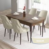 Canisa Concept Tia Serisi, Barok Ahşap Desen 80X132 Açılabilir Mdf Mutfak Masası Takımı 4 Sandalye Gold Detay - Krem