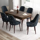 Canisa Concept Tia Serisi, Barok Ahşap Desen 80X132 Açılabilir Mdf Yemek Odası Takımı 6 Sandalye Gold Detay - Antrasit