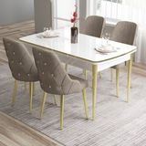 Canisa Concept Tia Serisi Beyaz 80X132 Açılabilir Mdf Mutfak Masa Takımı 4 Sandalye Gold Detay - Cappucino