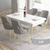 Canisa Concept Tia Serisi Beyaz 80X132 Açılabilir Mdf Mutfak Masa Takımı 4 Sandalye Gold Detay - Gri
