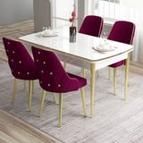 Canisa Concept Tia Serisi Beyaz 80X132 Açılabilir Mdf Mutfak Masa Takımı 4 Sandalye Gold Detay - Mürdüm