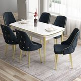 Canisa Concept Tia Serisi Beyaz Masa 80 x 132 cm Açılabilir Mdf Yemek Odası Takımı 6 Sandalye Gold Detay - 80x132 - Antrasit