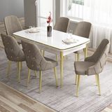 Canisa Concept Tia Serisi Beyaz Masa 80 x 132 cm Açılabilir Mdf Yemek Odası Takımı 6 Sandalye Gold Detay - 80x132 - Cappucino