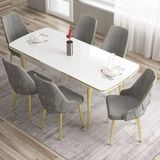Canisa Concept Tia Serisi Beyaz Masa 80 x 132 cm Açılabilir Mdf Yemek Odası Takımı 6 Sandalye Gold Detay - 80x132 - Gri