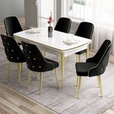 Canisa Concept Tia Serisi Beyaz Masa 80 x 132 cm Açılabilir Mdf Yemek Odası Takımı 6 Sandalye Gold Detay - 80x132 - Siyah