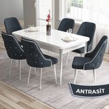 Canisa Concept Tia Serisi Beyaz Masa 80 x 132 cm Açılabilir Mdf Yemek Odası Takımı 6 Sandalye Gümüş Detay - 80x132 - Antrasit