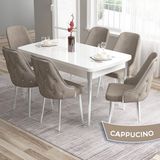 Canisa Concept Tia Serisi Beyaz Masa 80 x 132 cm Açılabilir Mdf Yemek Odası Takımı 6 Sandalye Gümüş Detay - 80x132 - Cappucino