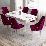 Canisa Concept Tia Serisi Beyaz Masa 80 x 132 cm Açılabilir Mdf Yemek Odası Takımı 6 Sandalye Gümüş Detay - 80x132 - Mürdüm