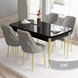 Canisa Concept Tia Serisi, Siyah Mermer Desen 80X132 Açılabilir Mdf Mutfak Masa Takımı 4 Sandalye Gold Detay - Gri