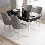 Canisa Concept Tia Serisi, Siyah Mermer Desen 80X132 Açılabilir Mdf Mutfak Masa Takımı 4 Sandalye Gümüş Detay - Gri