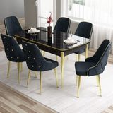 Canisa Concept Tia Serisi, Siyah Mermer Desen 80X132 Açılabilir Mdf Yemek Odası Takımı 6 Sandalye Gold Detay - Antrasit