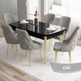 Canisa Concept Tia Serisi, Siyah Mermer Desen 80X132 Açılabilir Mdf Yemek Odası Takımı 6 Sandalye Gold Detay - Gri
