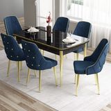 Canisa Concept Tia Serisi, Siyah Mermer Desen 80X132 Açılabilir Mdf Yemek Odası Takımı 6 Sandalye Gold Detay - Lacivert