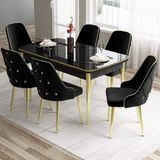 Canisa Concept Tia Serisi, Siyah Mermer Desen 80X132 Açılabilir Mdf Yemek Odası Takımı 6 Sandalye Gold Detay