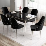 Canisa Concept Tia Serisi, Siyah Mermer Desen 80X132 Açılabilir Mdf Yemek Odası Takımı 6 Sandalye Gümüş Detay - Antrasit