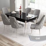 Canisa Concept Tia Serisi, Siyah Mermer Desen 80X132 Açılabilir Mdf Yemek Odası Takımı 6 Sandalye Gümüş Detay - Gri