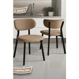 Canisa Concept Toldy Serisi 2 Adet Cappucino Bukle Kumaş Mutfak Sandalyesi Siyah Metal Ayak
