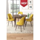Canisa Concept Tor Serisi MDF Yuvarlak 90x90 Barok Ahşap Desenli Sabit Masa 4 Hardal Sandalye Mutfak Masası Takımı
