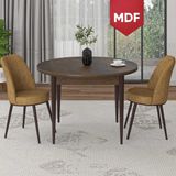 Canisa Concept Tor Serisi MDF Yuvarlak Barok Ahşap Desen Mutfak Masa Takımı ve 2 Sandalye - Cappucino