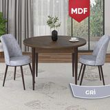 Canisa Concept Tor Serisi MDF Yuvarlak Barok Ahşap Desen Mutfak Masa Takımı ve 2 Sandalye - Gri