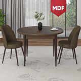 Canisa Concept Tor Serisi MDF Yuvarlak Barok Ahşap Desen Mutfak Masa Takımı ve 2 Sandalye - Kahverengi
