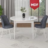 Canisa Concept Tor Serisi MDF Yuvarlak Beyaz Mutfak Masa Takımı ve 2 Sandalye - Füme