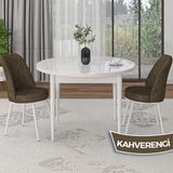 Canisa Concept Tor Serisi MDF Yuvarlak Beyaz Mutfak Masa Takımı ve 2 Sandalye - Kahverengi