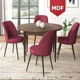 Canisa Concept Tor Serisi MDF Yuvarlak Mutfak Masa Takımı, Barok Ahşap Desen Masa ve 4 Sandalye - Bordo - 90 x 90 cm