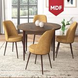 Canisa Concept Tor Serisi MDF Yuvarlak Mutfak Masa Takımı, Barok Ahşap Desen Masa ve 4 Sandalye - Cappuccino - 90 x 90 cm