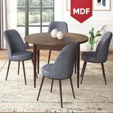 Canisa Concept Tor Serisi MDF Yuvarlak Mutfak Masa Takımı, Barok Ahşap Desen Masa ve 4 Sandalye - Füme - 90 x 90 cm