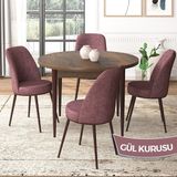 Canisa Concept Tor Serisi, MDF Yuvarlak Mutfak Masa Takımı, Barok Ahşap Desen Masa ve 4 Sandalye - Gülkurusu - 90 x 90 cm