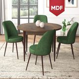 Canisa Concept Tor Serisi MDF Yuvarlak Mutfak Masa Takımı, Barok Ahşap Desen Masa ve 4 Sandalye - Haki Yeşili - 90 x 90 cm