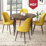 Canisa Concept Tor Serisi MDF Yuvarlak Mutfak Masa Takımı, Barok Ahşap Desen Masa ve 4 Sandalye - Hardal - 90 x 90 cm