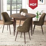 Canisa Concept Tor Serisi MDF Yuvarlak Mutfak Masa Takımı, Barok Ahşap Desen Masa ve 4 Sandalye - Kahverengi - 90 x 90 cm