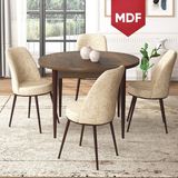 Canisa Concept Tor Serisi MDF Yuvarlak Mutfak Masa Takımı, Barok Ahşap Desen Masa ve 4 Sandalye - Krem - 90 x 90 cm
