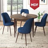 Canisa Concept Tor Serisi MDF Yuvarlak Mutfak Masa Takımı, Barok Ahşap Desen Masa ve 4 Sandalye - Lacivert - 90 x 90 cm